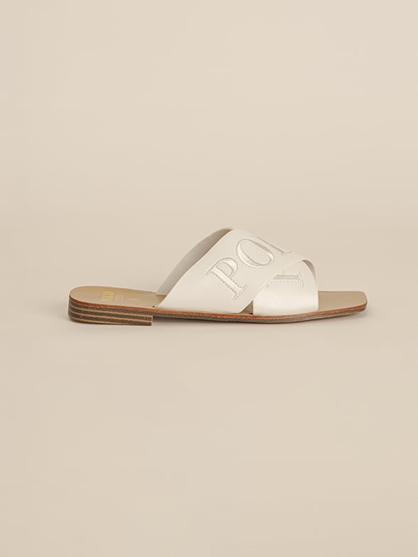 POLO CROSS STRAP EMBROIDERED MULE SANDAL-WHITE