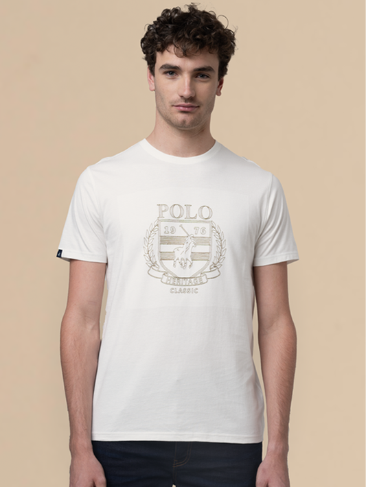 POLO MENS CREST EMBROIDED S/S TEE-WHITE