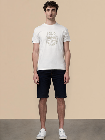 POLO MENS CREST EMBROIDED S/S TEE-WHITE