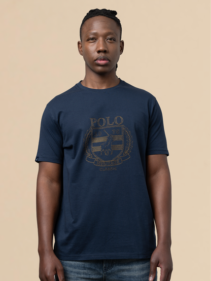 POLO MENS CREST EMBROIDED S/S TEE-NAVY