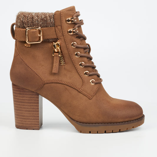 LADIES MISS BLACK TAUPE DELTA 1 L/UP ANKLE BOOT-TAUPE
