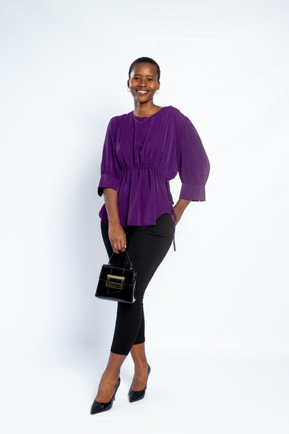 BARUNCE A2201 WTH WAIST DRAWSTRING BLOUSE-PURPLE