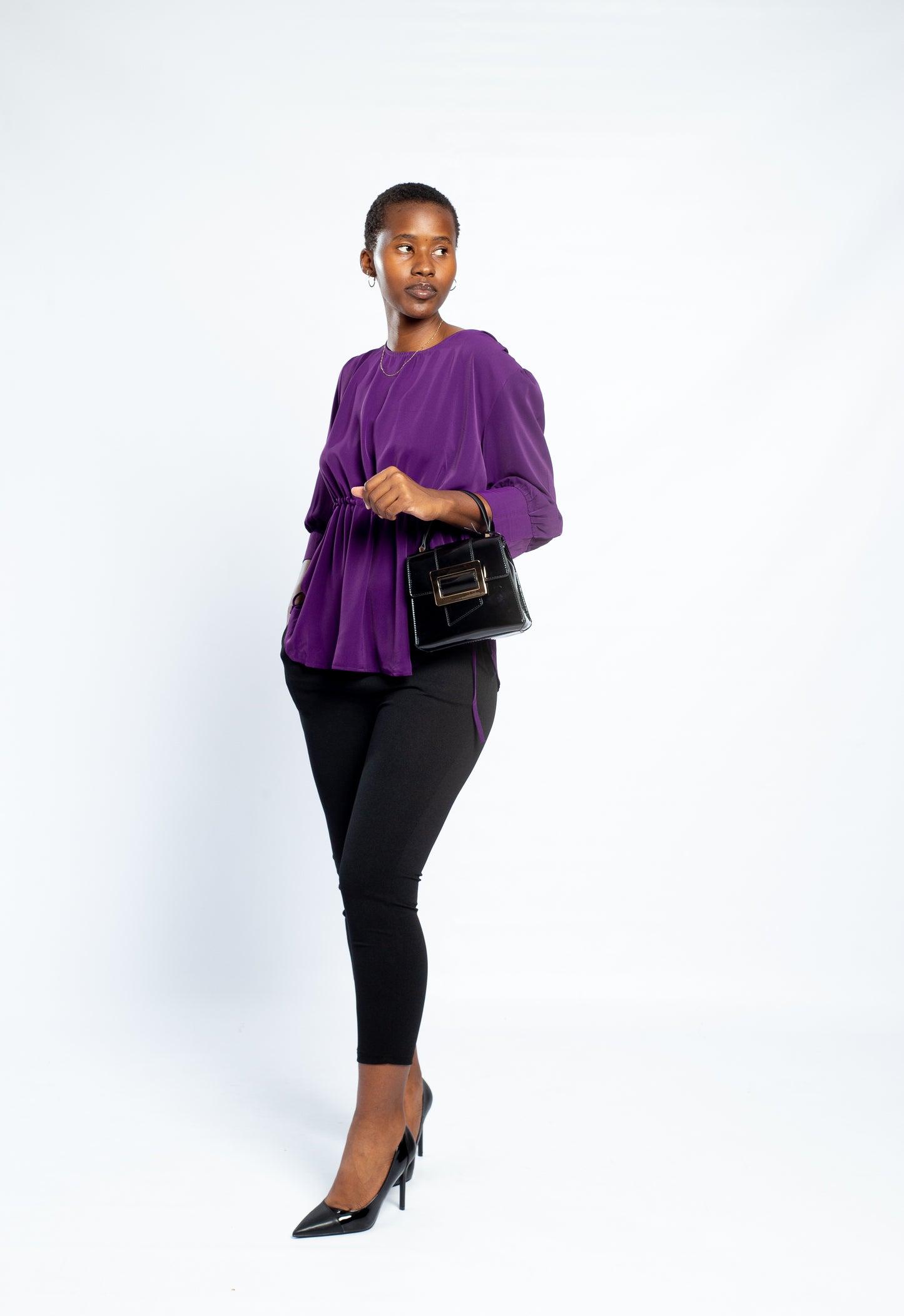 BARUNCE A2201 WTH WAIST DRAWSTRING BLOUSE-PURPLE