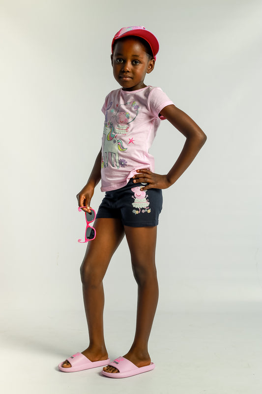 PEPPA PIG CCTSSPEP S/S TEE AND SHORT SET-NAVY/PINK