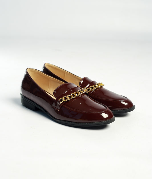 KIMI S006 LADIES LOAFERS WITH CHAIN TRIM-BURGUNDY