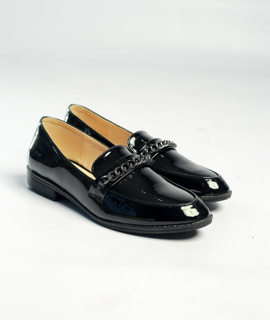KIMI S006 LADIES LOAFERS WITH CHAIN TRIM-BLACK