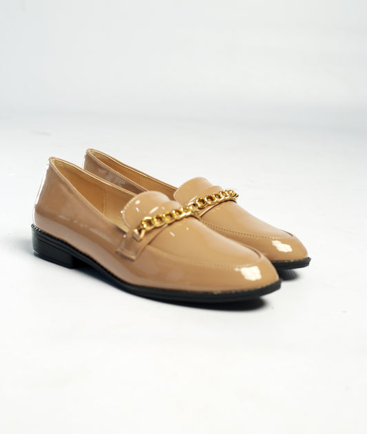 KIMI S006 LADIES LOAFERS WITH CHAIN TRIM-NUDE