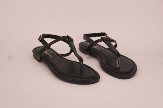 VALENTINA HX3  LADIES FLAT THONG SLINGBACK SANDAL-BLACK