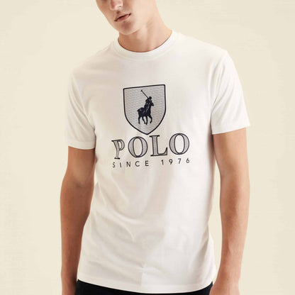 MENS POLO CORY CREST PRINT C/NCK SS TEE (LOGO SHIELD)-WHITE