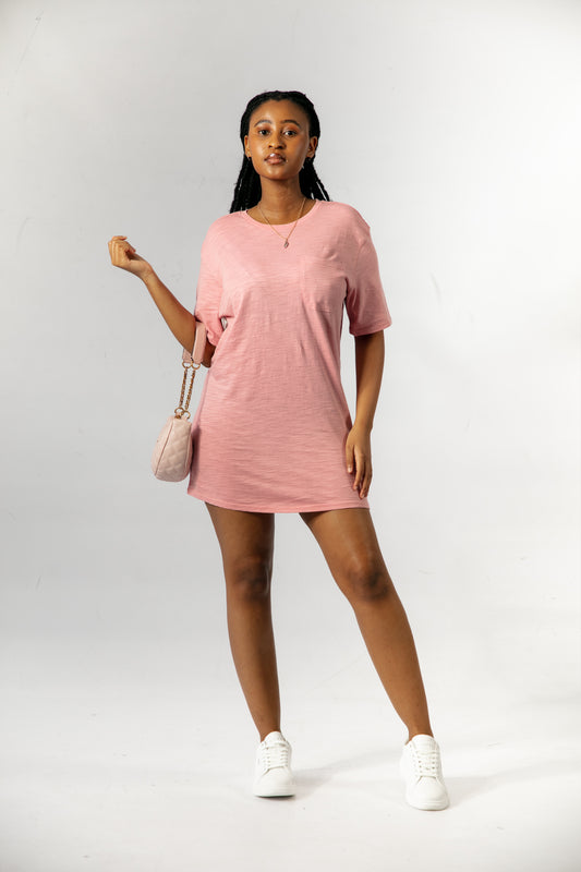 FASHION PALLETTE LS1011 T-SHIRT DRESS-PEACH