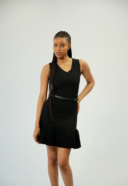 ALORA M1444 PLEATED FRILL DRESS-BLACK