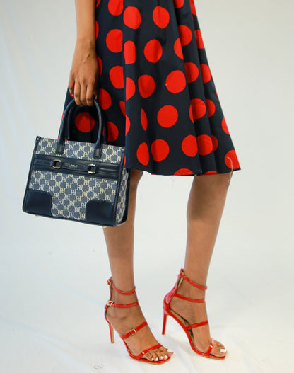 INSPIRE DL773 LDS POLKA DOT FLARE SKIRT-NAVY/RED