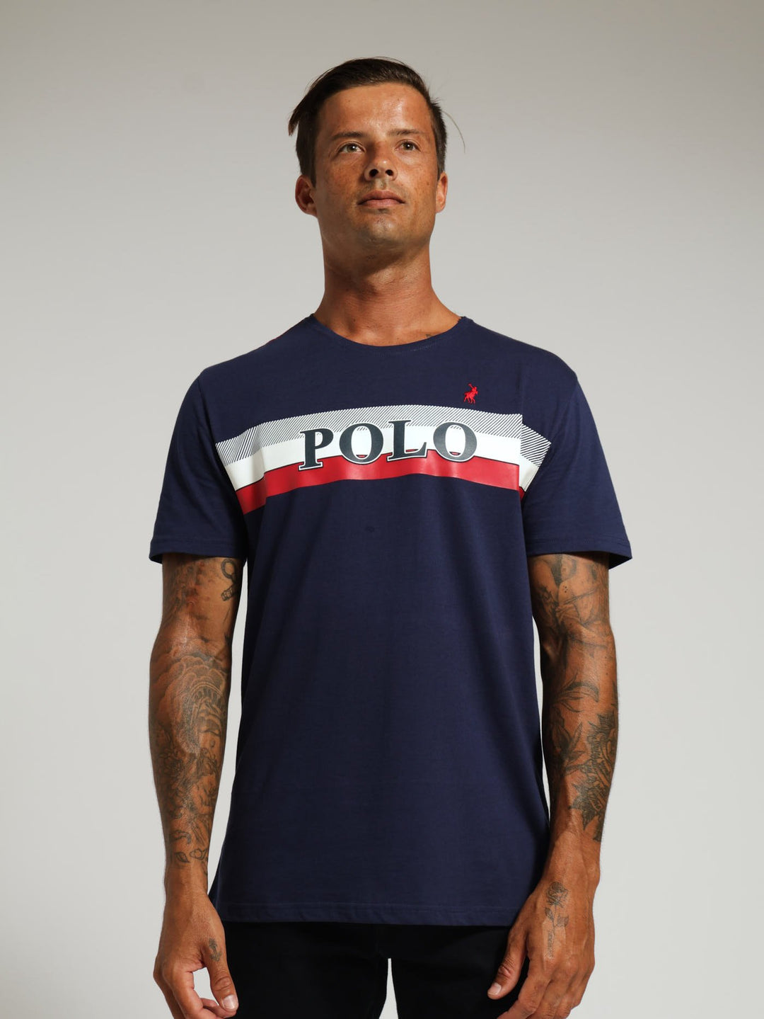 POLO M-PETER S/S LOGO PRINTED TEE-NAVY