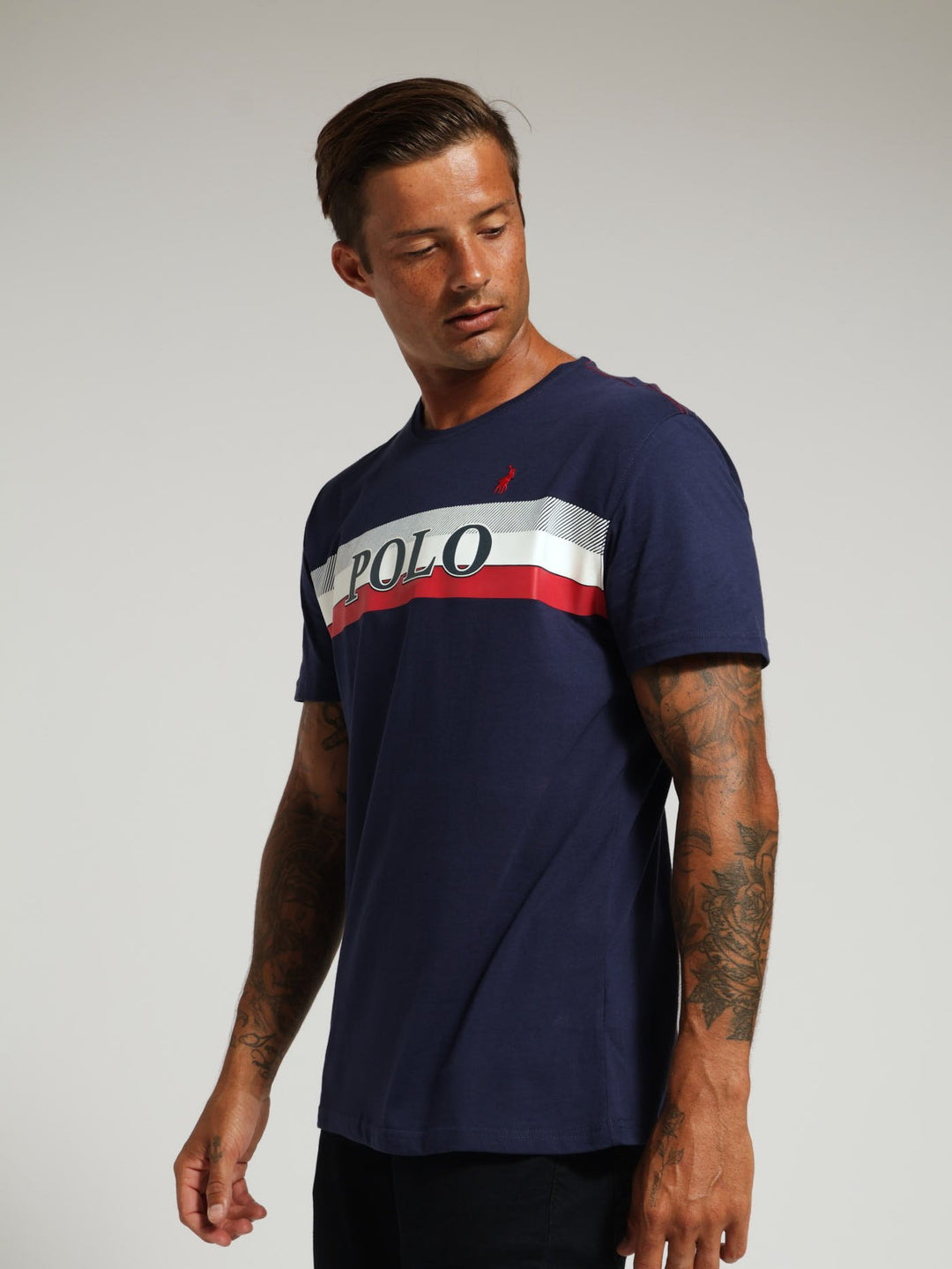 POLO M-PETER S/S LOGO PRINTED TEE-NAVY