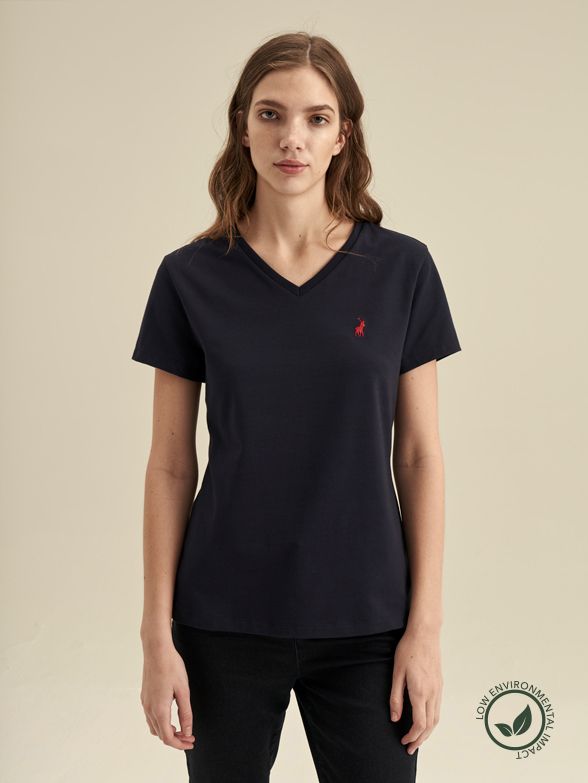 LADIES POLO KELLY V-NECK STRETCH S/S TEE -BLACK