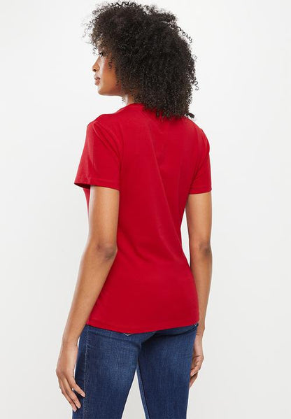 LADIES POLO KELLY V-NECK STRETCH S/S TEE -RED