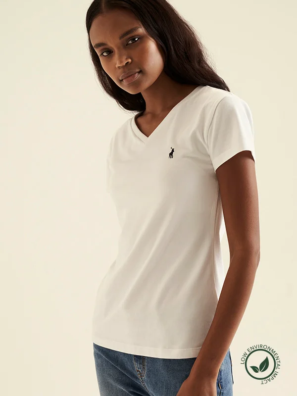 LADIES POLO KELLY V-NECK STRETCH S/S TEE -WHITE